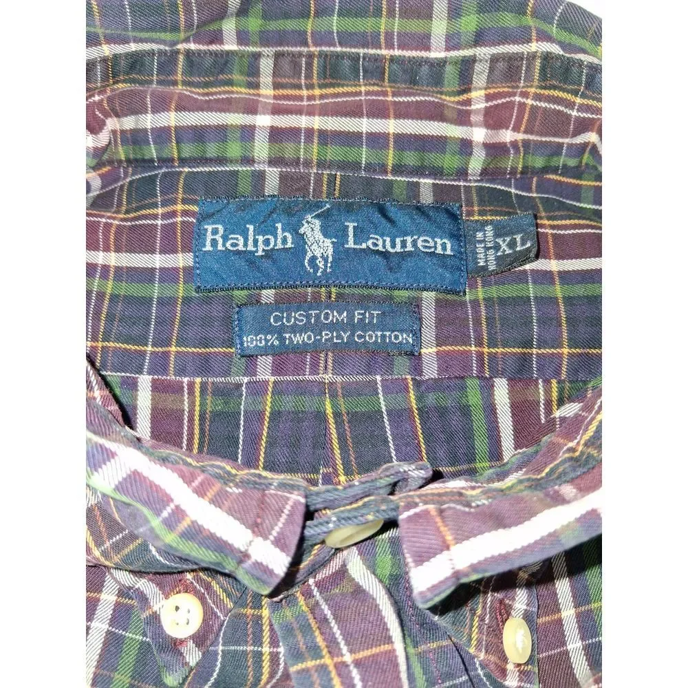 Ralph Lauren Classic Fit Shirt Men's XL Dark‎ Red Multicolor Plaid Button Up